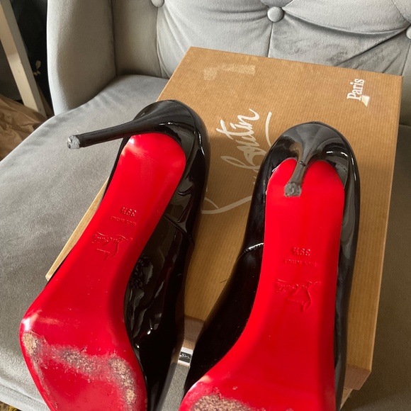 Christian Louboutin Black Patent New Very Privé Pumps 120mm Red Toe Size 39.5 - Picture 9 of 12